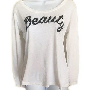 New York & Co Long-Sleeve Sequin Beauty T-Shirt Size L